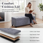 Asense Storage Ottoman Bench,42 inch Upholstered End of Bed Bench,Safety Hinge Storage Bench for Living Room,Bedroom,Entryway (42" Cotton-Linen Grey)