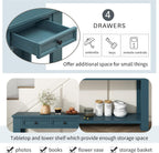 Merax Sofa Table with Storage Drawers and Bottom Shelf, Rustic Console Table with Thickened Legs, Long Entryway Table for Hallway & Living Room, Dark Blue