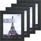VCK 8.5x11 Picture Frame Set of 4 - Black, Gallery-Quality Wood Poster Frames, 1.1-Inch Wide Border, Polished Plexiglass, Vertical or Horizontal Wall & Tabletop Display for Photo/Art/Prints, Black