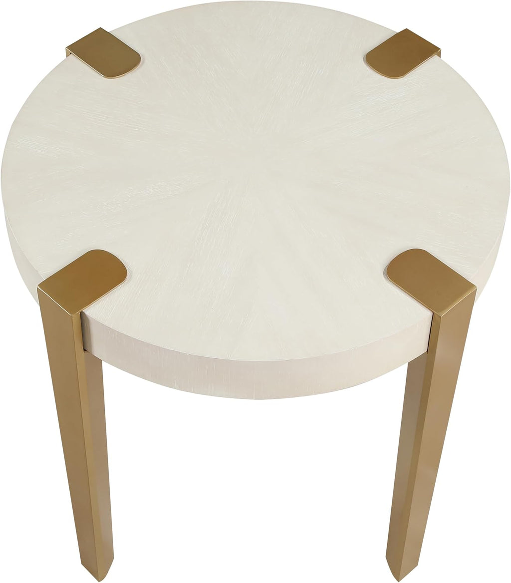 Steve Silver Furniture Gracie End Table, 24" H Table, Contemporary/Modern Design, Satin Gold Finished Metal Legs, 300lb Capacity, Living Room, Bedroom, 23.5" L x 23.5" W x 24" H, White