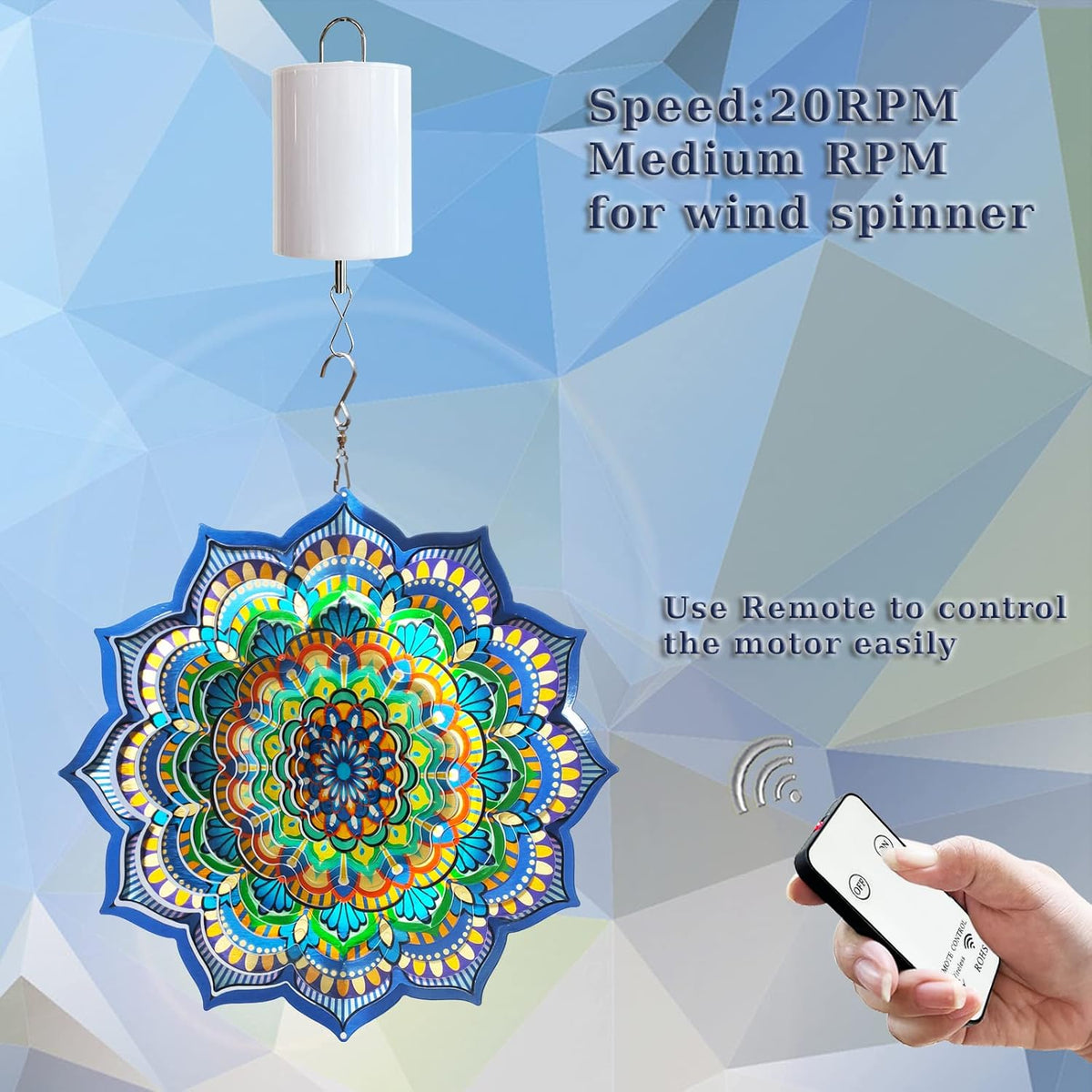 Hanging Display Motor with Remote Battery Operated 20 RPM Rotating Motor for Wind Spinner Mobile Yard Decor Hanging Ornaments Garden Sculptures-Medium Speed