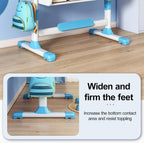 Kids Functional Desk and Chair Set, Ergonomic Height Adjustable Children School Study Desk with Storage, Book Stand, Metal Hook and Drawer for Boys Girls (Blue)