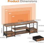 Sweetcrispy 63" TV Stand with Fabric Drawers for 65 70 75 Inch TVs | Entertainment Center with Open Shelves & Metal Frame & Charging Station for Living Room, Bedroom, Brown