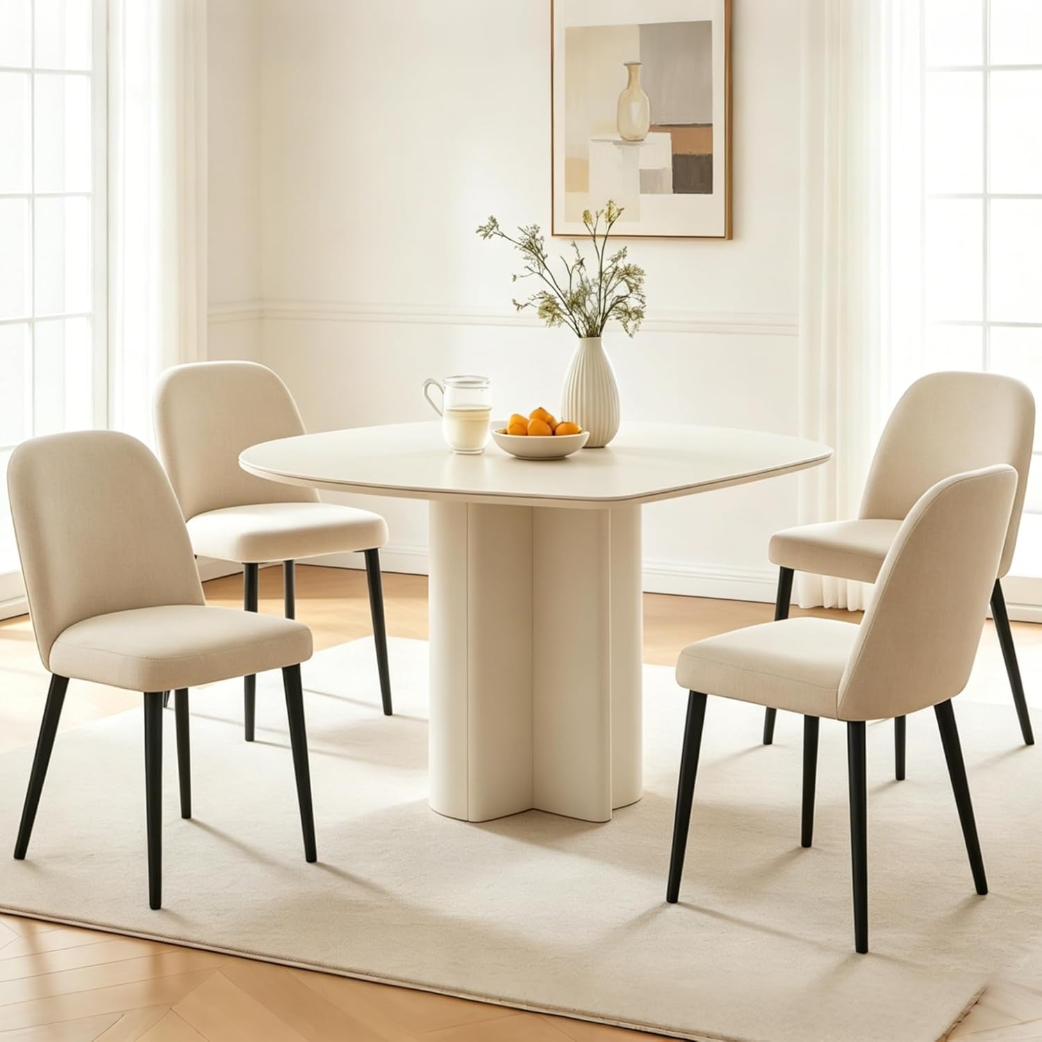 Upholstered Dining Chairs Set of 4, Chenille Fabric Modern Dining Room Chairs, Mid-Century Side Chairs, Kitchen Chairs for Living Room, Restaurant, Cafe, Comedor, Beige
