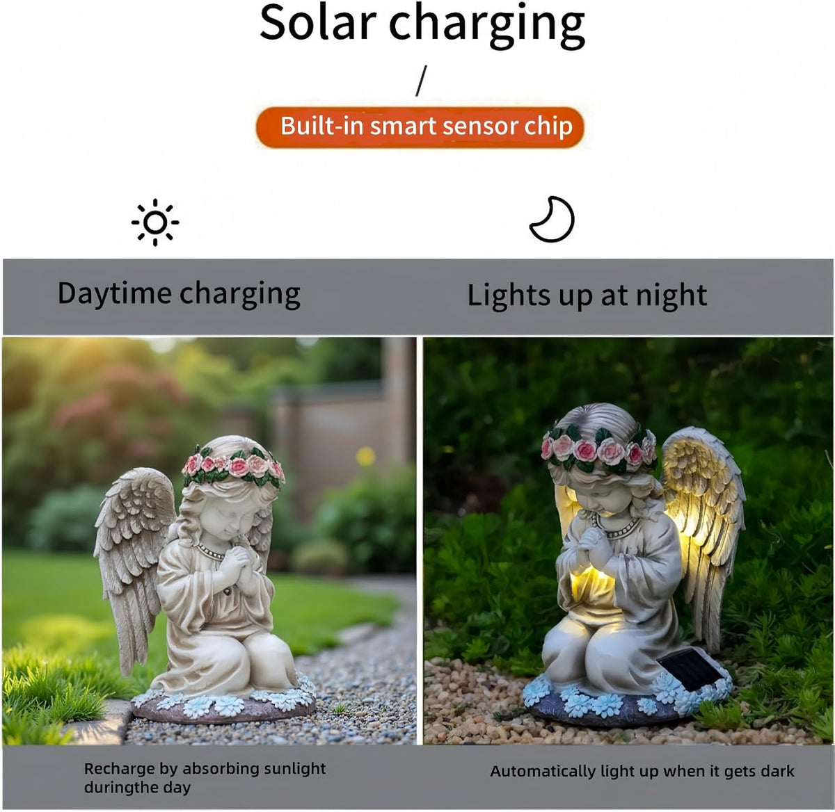 Solar Angel Garden Statue,Figurines Outdoor Decor,Outdoor Solar Statue with LED Lights for Yard,Patio,Lawn Art Decoration,Housewarming Gift (Praying Angel)