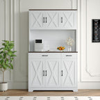 GarveeHome Farmhouse Kitchen Pantry Cabinet, 71" Tall Storage Cabinet with Charging Station, White Kitchen Hutch with Microwave Stand & Storage Drawers for Living Room, Dining Room