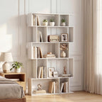 5-Tier Geometric Bookshelf w/Anti-tip Kit & 5 Closed-Back Cubbies