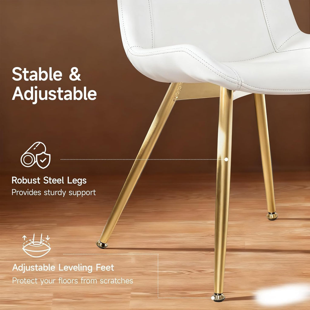 Dining Chairs Set of 2 PU Leather Armless Pearl White, Gold Legs | Fits Dining Rooms, Kitchens, Waiting room, Living rooms, Offices & Cafes, Easy to Clean Easy to assemble Adjustable Foot Pads