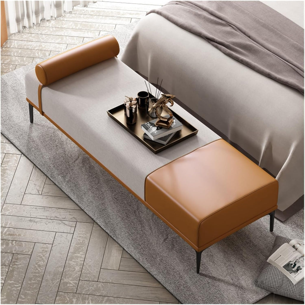 Modern Fabric Storage Bench for Entryway, Upholstered for Bedroom End of Bed, Living Room Footrest Ottoman, Orange Entryway(150 * 50 * 42cm)