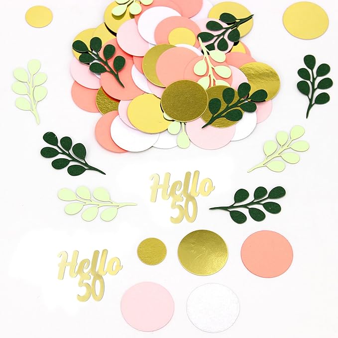 300PC 50TH Birthday Confetti for Table Pink and Sage Green Happy 50TH Birthday Decorations for Women Dots Hello 50 Confetti Scatters Fifty and Fabulous Party Decor Supplies