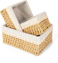 Wicker Baskets with Liner for Counter, Natural Paper Rope Rattan Storage Basket,Hand Woven Pantry Table Organizer Bins for Bedroom Living Room Bathroom School Shelves Office Desk (3 Pack Beige)