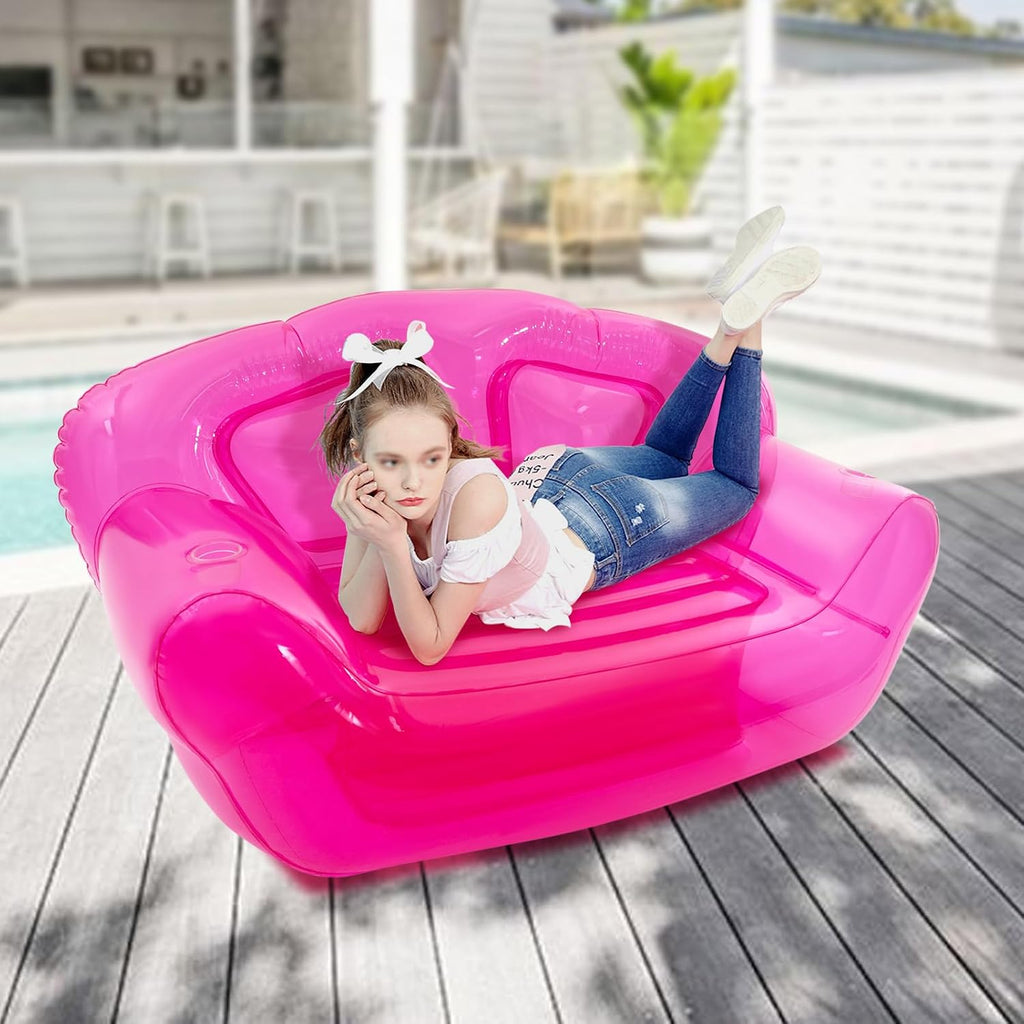 Portable Transparent Inflatable Sofa, Double Person Air Couch, PVC Blow Up Chair for Indoor Outdoor, Camping, Beach, Patio, Yard, 440lbs Capacity