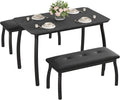 GAOMON Dining Table Set for 4, 3-Piece Wooden Kitchen Table with 2 Upholstered Benches, Space-Saving Dinette Set for Restaurant, Studio, Dining Room, Home Kitchen, Gray (Black, 2 Chairs)