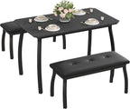 GAOMON Dining Table Set for 4, 3-Piece Wooden Kitchen Table with 2 Upholstered Benches, Space-Saving Dinette Set for Restaurant, Studio, Dining Room, Home Kitchen, Gray (Black, 2 Chairs)