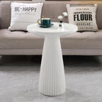 Henf 17.72" Round End Table for Indoor Outdoor, Fluted Pedestal Base, Magnesium Oxide, Waterproof, Unique Design MGO Accent Side Table Night Stand Bedside Table for Living Room Bedroom, White