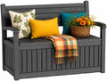 Outdoor Bench with Storage, Waterproof Garden Storage Bench, 100 Gallon Lockable Resin Deck Box, Weatherproof Bench Seating for Patio Yard Cushions Tools, Black