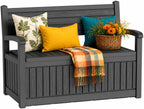 Outdoor Bench with Storage, Waterproof Garden Storage Bench, 100 Gallon Lockable Resin Deck Box, Weatherproof Bench Seating for Patio Yard Cushions Tools, Black