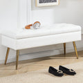 Gitrah Storage Bench Entryway Bench End of Bed Bench Ottoman Upholstered PU Leather Bedroom Bench Tufted Bench with Golden Legs 40" White
