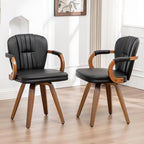Swivel Dining Chairs Mid Century Modern Black Faux Leather Upholstered Kitchen Chairs with Bentwood Frame Armrests Side Chairs,Comfortable Ergonomic Wood Accent Chair No Wheels,1PCS