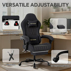 Breathable Fabric Gaming Chair with Footrest, Ergonomic High Back Computer Chair with Gold Diamond Stitching, Height Adjustable Swivel Office Chair with Lumbar Support for Adults,Black
