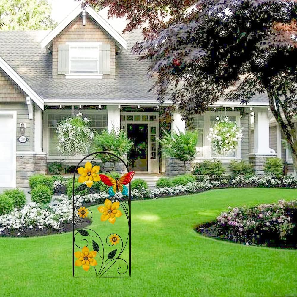 YEAHOME Garden Decor for Outside, 34" Flower Butterflies Decorative Garden Stakes for Spring Garden Decor, Metal Yard Art Stakes for Outdoor Lawn Backyard Porch Decorations