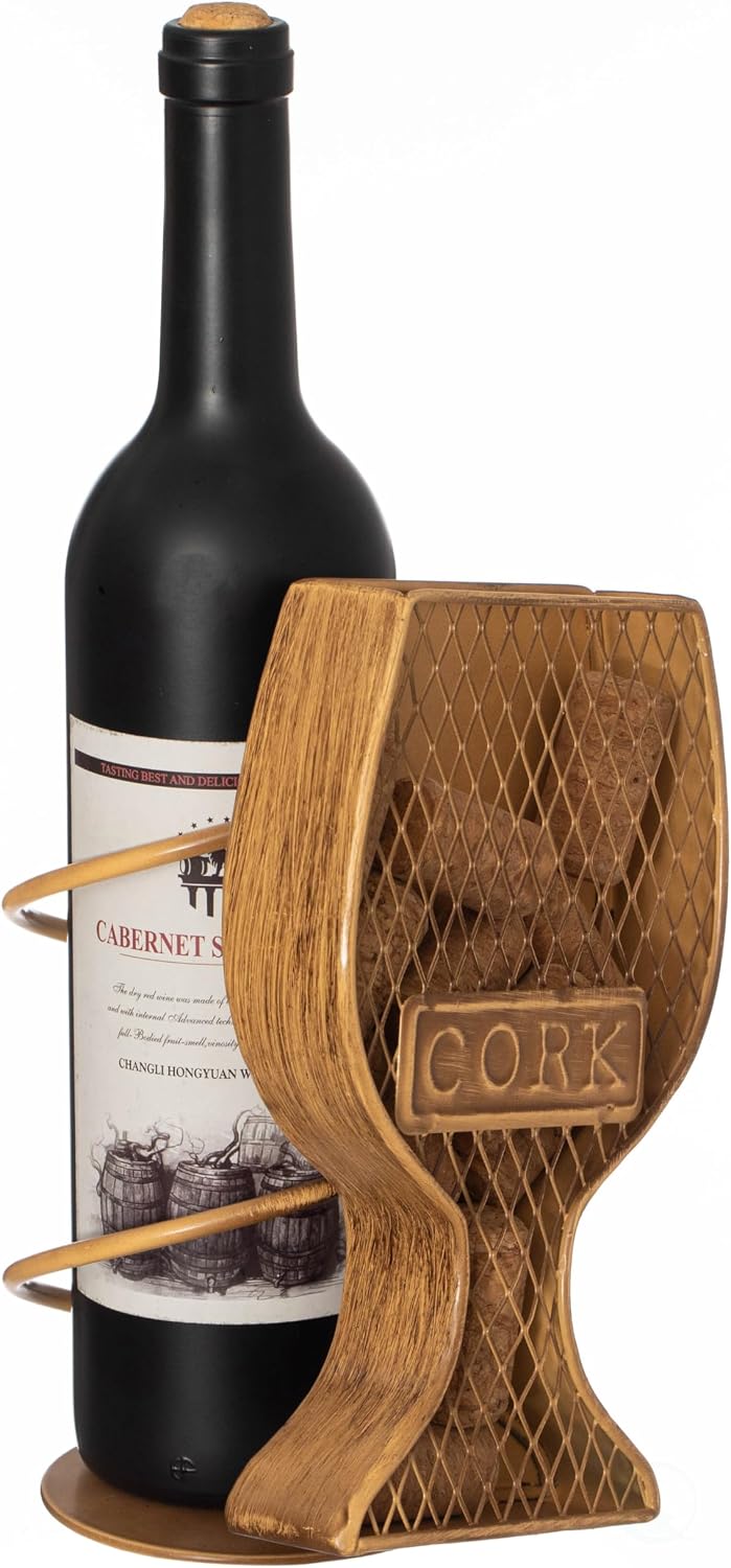Vintiquewise Decorative Metal Goblet Shape Wine Bottle and Cork Holder A Unique Home Decor Piece and Countertop Accessory for Kitchens, Bars, and Dining Rooms - Great Collection for Wine Lovers