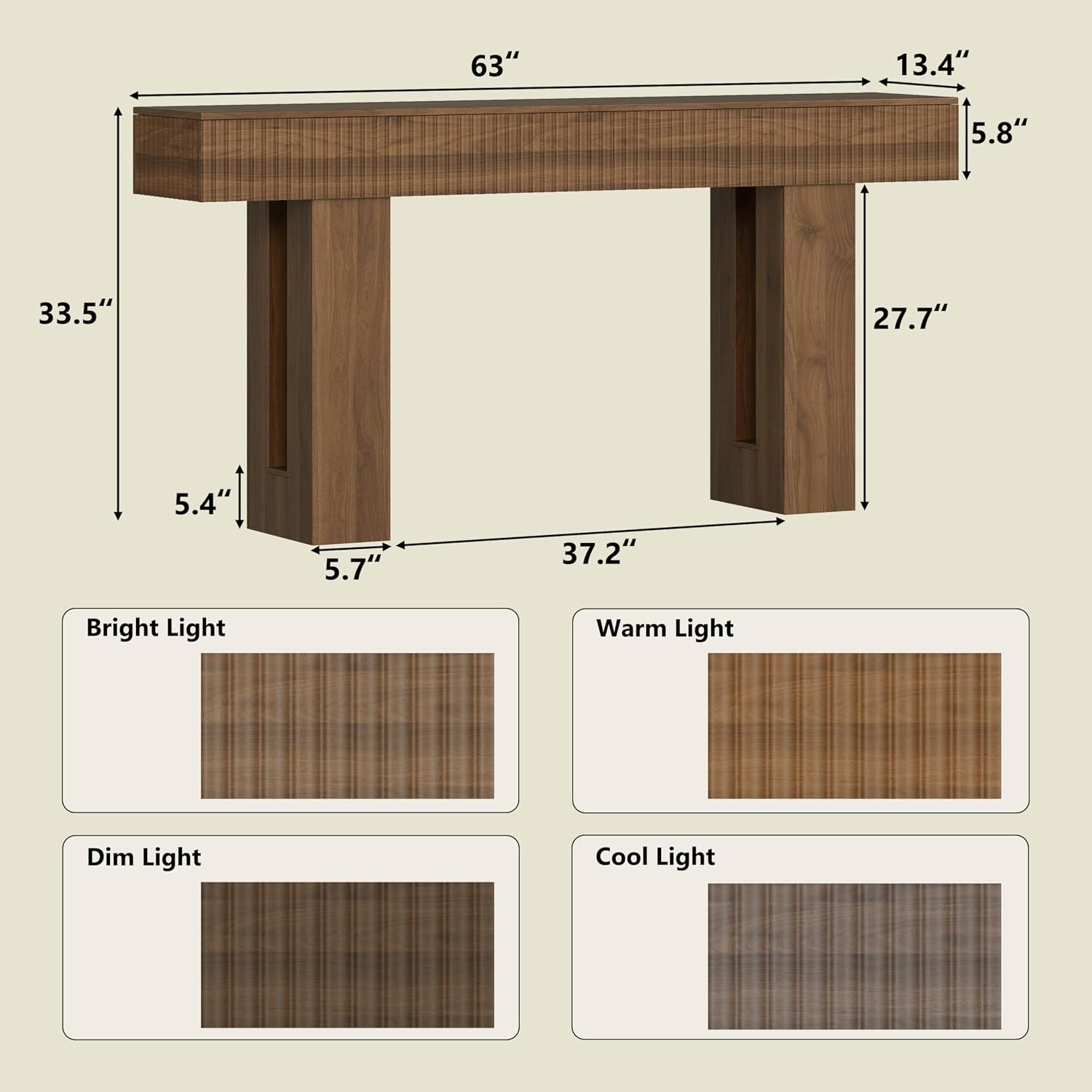 63-Inch Long Entryway Console Table with a Fluted Design, Thick Wood Farmhouse Sofa Table Behind Couch, Narrow Hallway Accent Table for Living Room, Foyer, Entrance,Modern Walnut