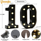 Pooqla Decorative Led Light Up Number Letters, Black Plastic Marquee Number Lights Sign for 10th Birthday Party Wedding Decor Battery Operated Black Decoration 10