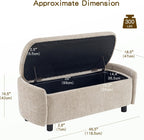 Furniliving 46.5‘’ Chenille Storage Bench, Button-Tufted Upholstered Storage Ottoman Bench with Safety Hinge, End of Bed Bench for Bedroom Entryway Living Room, Camel