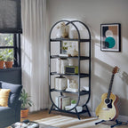Arched Bookshelf,5-Tier Tall Wide Open Bookshelf,Modern Brown Storage Bookshelves, Freestanding Display Rack Shelving Unit for Office, Bedroom, Living Room, Easy Assembly, Black