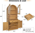 KEIKI 75 Inch Farmhouse Pantry Cabinet with Charging Station, Tall Arched Coffee Bar Cabinet with Adjustable Shelves & Drawer, Freestanding Storage Sideboard for Kitchen Dining Room Living Room, Oak