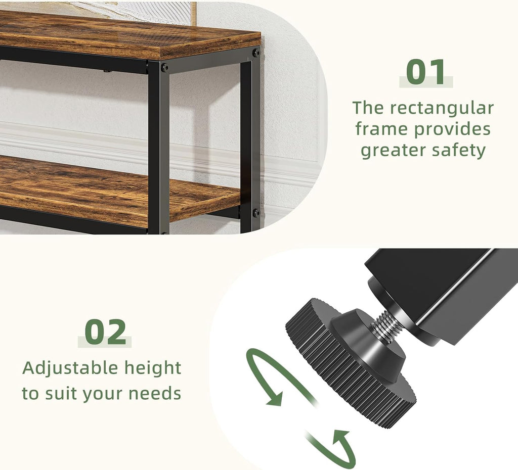 Simple Trending Console Table, 2-Tier Narrow Sofa Table, Rustic Brown | Entryway Table with Storage Shelf, Metal Frame, Adjustable Feet Pads, for Entryway, Living Room, 8 x 31.75 x 31.25Inches