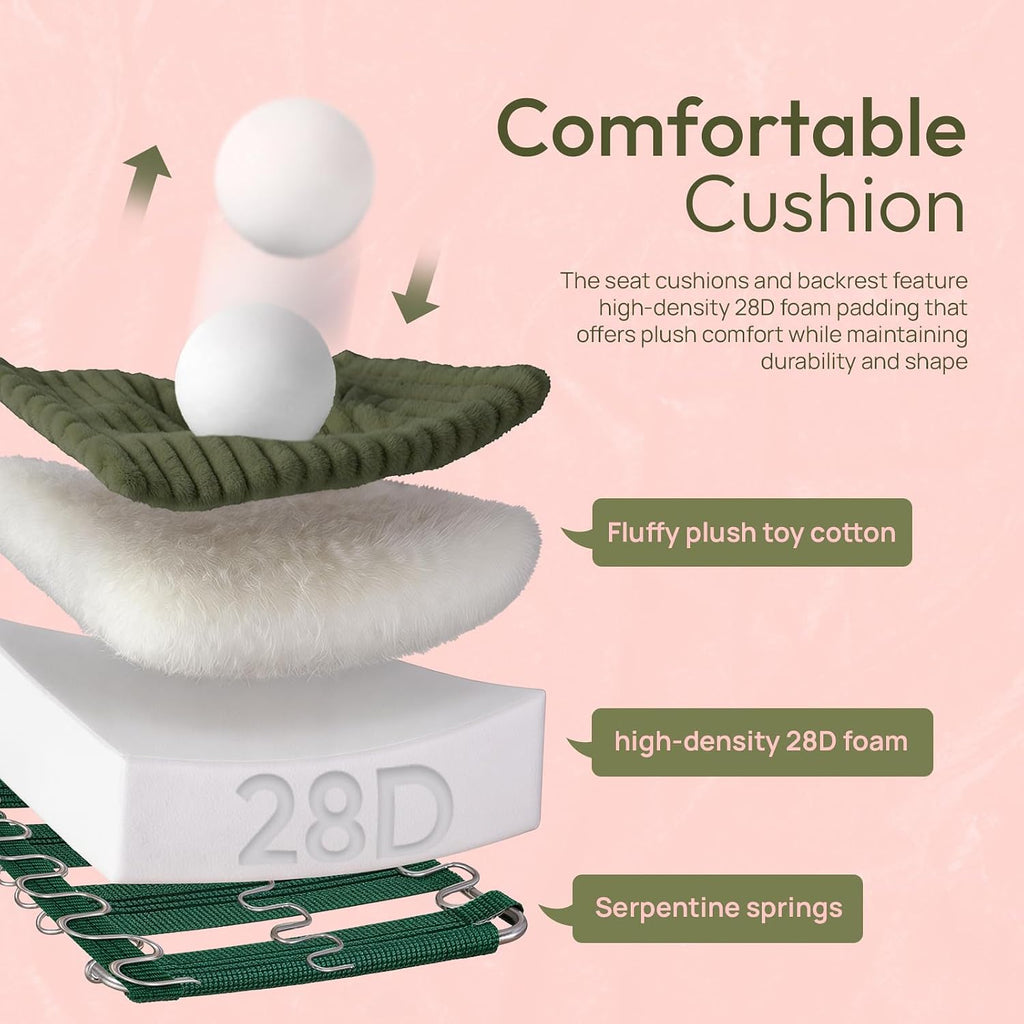 VINGLI Green Futon Sofa Bed Convertible Loveseat Sleeper Sofa Couch, Corduroy Pullout Sofa Fold Out Couch Bed with USB Ports, Cup Holders, Armrest for Living Room, Bedroom Apartment Room