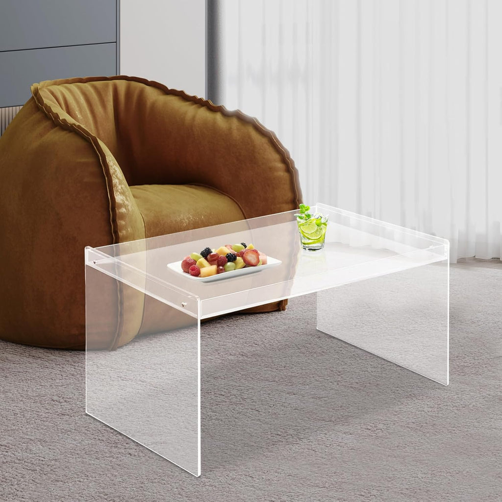 Modern Acrylic Table Clear, Rectangle Acrylic Side Table Furniture, Modern Tea Table 31.5 * 19.7 * 15.7in for Living Room, Office Reception and Bedroom(Clear)