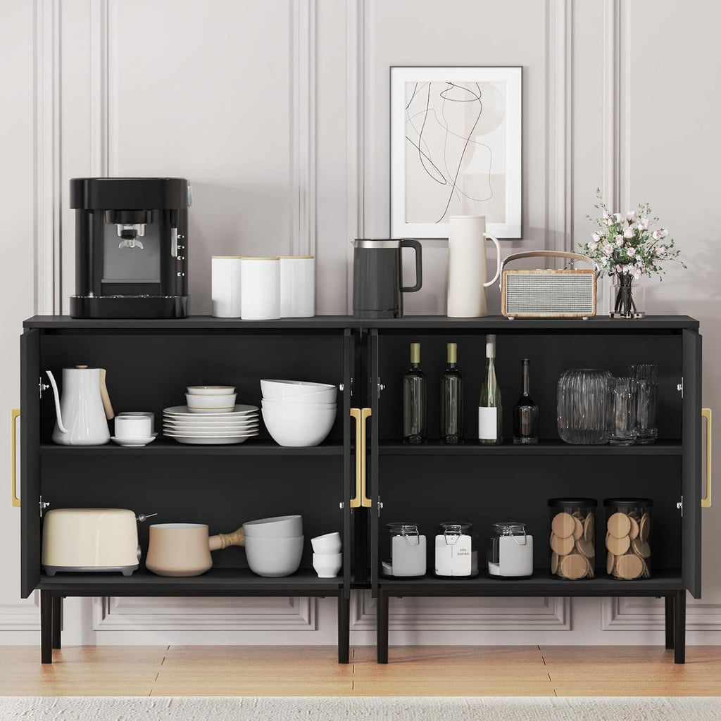 Black Storage Cabinet with Doors, Modern Accent Cabinet, Free Standing Cabinet with Adjustable Shelf, Wooden Buffet Sideboards for Living Room, Kitchen, Dining Room, Entryway