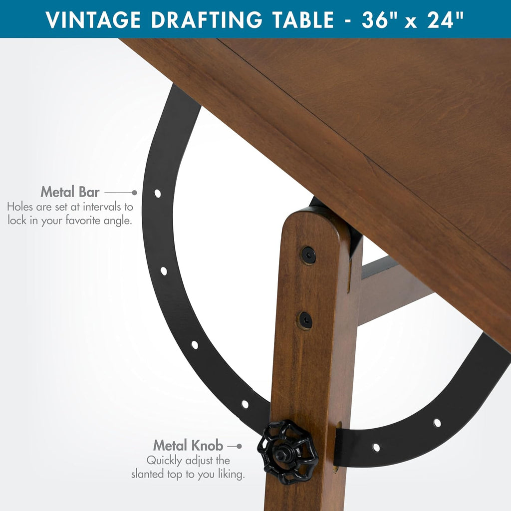 Studio Designs Vintage Rustic Oak Drafting Table, Top Adjustable Drafting Table Craft Table Drawing Desk Hobby Table Writing Desk Studio Desk, 36''W x 24''D