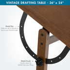 Studio Designs Vintage Rustic Oak Drafting Table, Top Adjustable Drafting Table Craft Table Drawing Desk Hobby Table Writing Desk Studio Desk, 36''W x 24''D