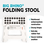 Kikkerland Rhino Foldable Step Stool – Holds Adults up to 300 Lbs, Best for Kitchen & Bathroom – Collapsible, Portable, Lightweight Stepping Stool with Sturdy, Non-Slip Design – White, 8”