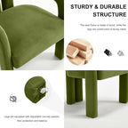 Modern Velvet Dining Chairs Set of 1, Mid Century Modern Upholstered Accent Chair with Curved Backrest and Armrests, Round Thick Cushion Kitchen Chair with Metal Legs (1pcs Velvet Green)