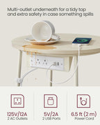 VASAGLE LILEA Collection - Side Table with Charging Station, Round End Table with Fabric Basket, Nightstand with USB Ports, for Living Room, Bedroom, Modern, Cream White ULET228N01