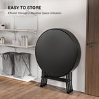 Bonnlo Round Folding Table 32 inch, HDPE Plastic Small Tabletop with Steel Frame Foldable Card Table for Indoor Outdoor Outside Dining, Party and Commercial Event, Black