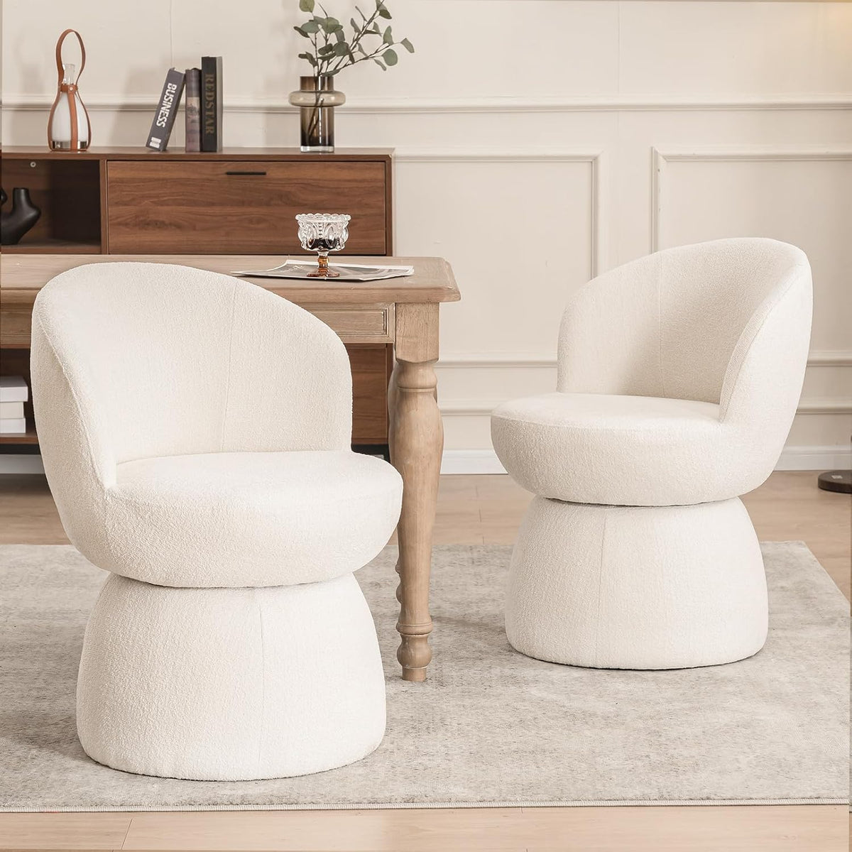 Kidol & Shellder Swivel Accent Chair Set of 4 Modern Comfy Swivel Barrel Dining Chair Upholstered Armchair Single Sofa Side Chairs for Dining Room Living Room Bedroom White