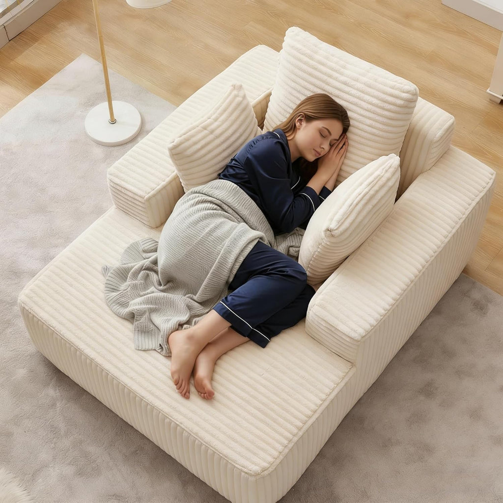 Chaise Lounge Chair, 54" Oversized Cloud Couch Sofa with Deep Seat, Plush Corduroy Reading Chair for Living Room, Bedroom, Reading Nook, Apartment, Gaming Room & Movie Nights, Beige