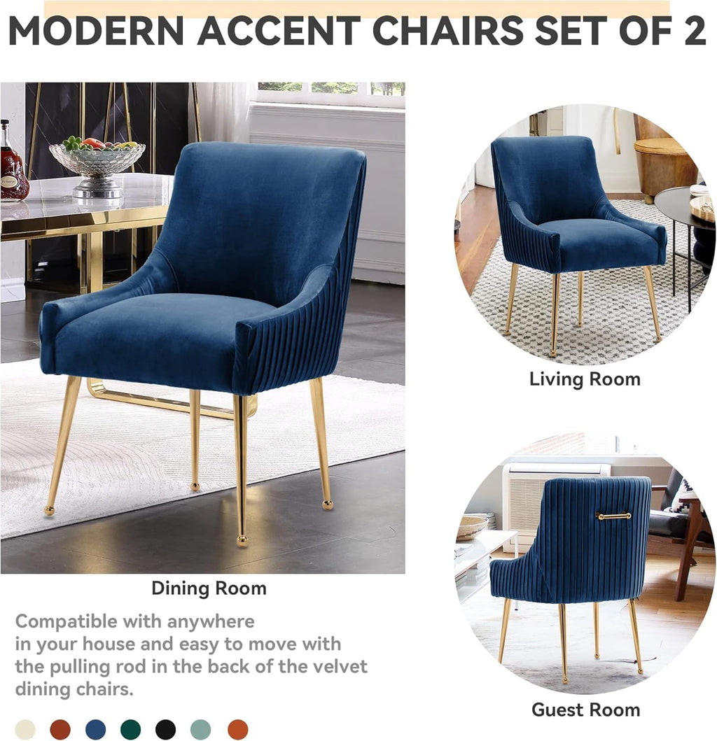 Dining Chairs, Accent Chairs Set of 4, Modern Upholstered Kitchen Dining Chairs with Gold Legs, Fabric Tufted Velvet Living Room Chairs for Reception Room Bedroom Kitchen(Navy Blue)