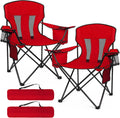 Heavy Duty Camping Chair 2-Pack, 400 LBS Capacity Folding Outdoor Chair with Cooler Bag, Oversized Portable Chair with Mesh Back & Cup Holder for Camping, Fishing, Tailgating (Red)