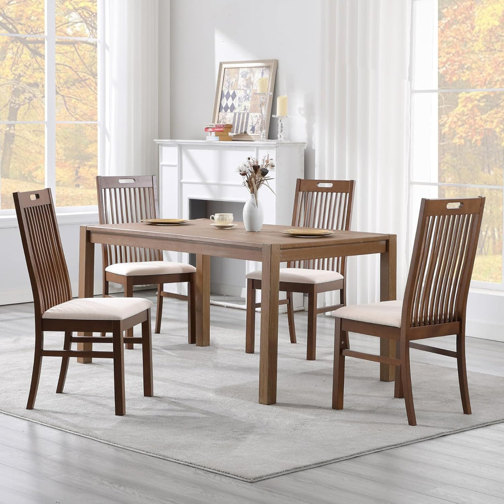 CIMOTA Walnut Wood Dining Chairs Set of 2, Farmhouse Wooden Kitchen Chairs with Spindle Slat High Back/Upholstered Seat Traditional Windsor Side Chairs for Dining Room/Living Room/Restaurant