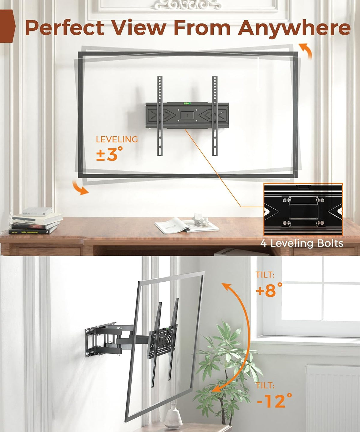 TV Wall Mount for 32-65 inch TVs, Full Motion Wall Mount TV Bracket | Articulating Dual Arms, Swivel Tilt Extension, Max VESA 400x400mm, Fits 12" 16" Wood Studs up to 77 lbs