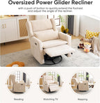 Power Recliner Chair Swivel Glider,Oversized Nursery Chair Recliner with Lumbar Support, Upholstered Swivel Rocker Recliner Chair, Glider Nursery Chair with Adjustable Headrest, Beige