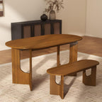 VESCASA 63" L Walnut Wood Oval Dining Table for 6, Solid Wood Kitchen Table with Wooden Legs for Dining Room, Restaurant