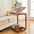 DUOMING Small Laptop Table with Wheels - Rolling Laptop Side Table Desk for Couch, Bedside Table Bedroom, Wooden TV Tray for Living Room, Teak